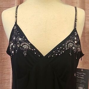 Eva blue black midi  beaded dress NWT sz14